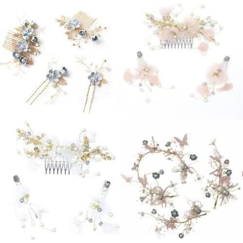 Women Bride Blue Pink Red Hair Band Bridesmaid Bridal Pearl Crystal Tiara Wedding Jewelry Headband Handmade Bridal Accessories