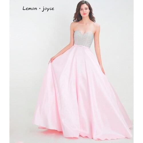 Lemon joyce Pink Prom Dresses 2020 Sweetheart Sleeveless With Crystals Simple Long Floor Length Party Dress Ball Gowns Plus Size