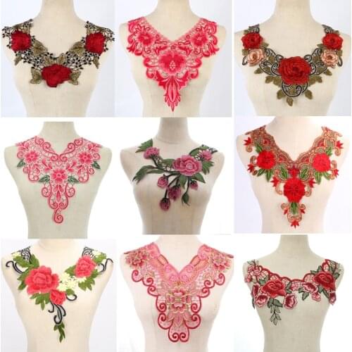1pc x Multi-Colored Polyester Flower Venise Lace Trimmings Sewing DIY Craft Neckline Collar Applique Patch