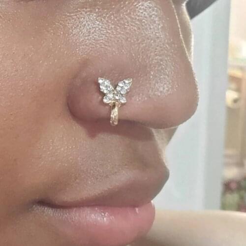 1Pcs Crystal Butterfly Fake Piercing Nose Ring Non Piercing Clip On Nose Ring Can Also Be Ear clips cuff Body Jewelry