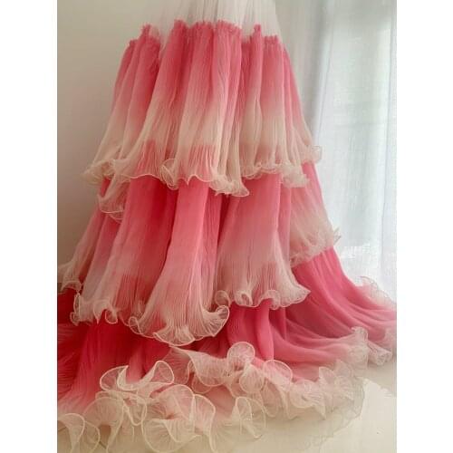 1 yard Pink Ruffled Organza Fabric For Cake Dress Ombre Color Ruffled Fabric Fairy Ruffled Dress Fabric