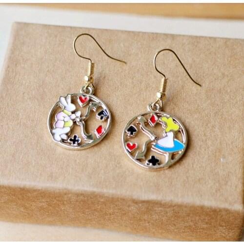 10 Pairs/lot Party Girl Pop Rock Party Cartoon Icon Fashion Style Enamel Alice Wonderland Rabbit Bunny Asymmetric Stud Earrings