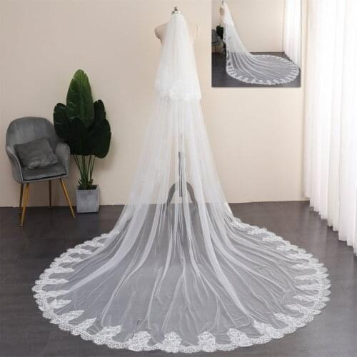 2 tier Celestial Blusher Wedding Veil with Full Lace Wedding Veil,Boho Bridal Veil Floral Veil Scalloped Flowery Lace Veil Chape