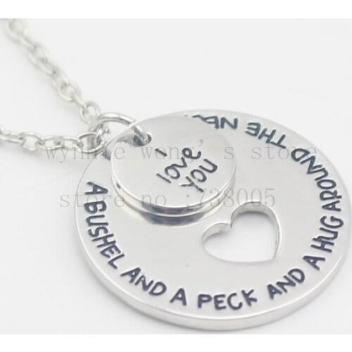 2020 Hot ! handstamped Jewelry "I love you a bushel and a peck and a hug around the neck" Necklace Heart Cutout pendant necklace