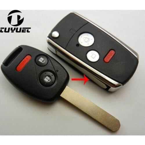 3 Buttons Modified Remote Flip Folding Key Shell Case Fob Keyless for Honda Accord Civic Pilot 2 + 1 Panic