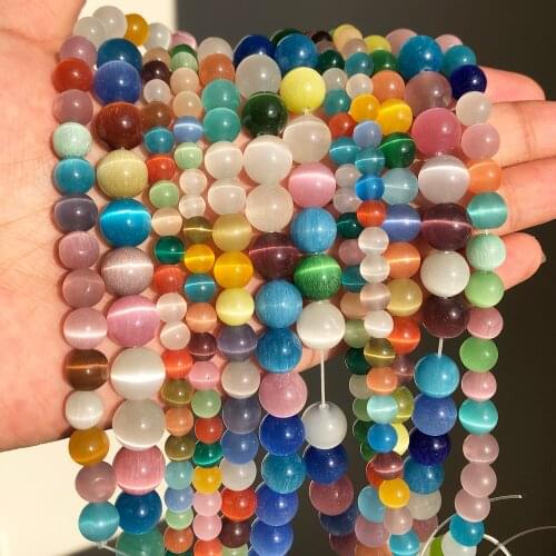 4-12mm Multicolor Cat Eye Opal Beads Natural Stone Glass Loose Round Beads for Jewelry Making DIY Bracelets Accessories 15