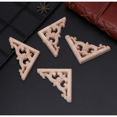 4pcs/set Wood Carved Corner Onlay Applique Unpainted Frame Cupboard Cabinet Decal For Home Furniture Decor 6x6cm