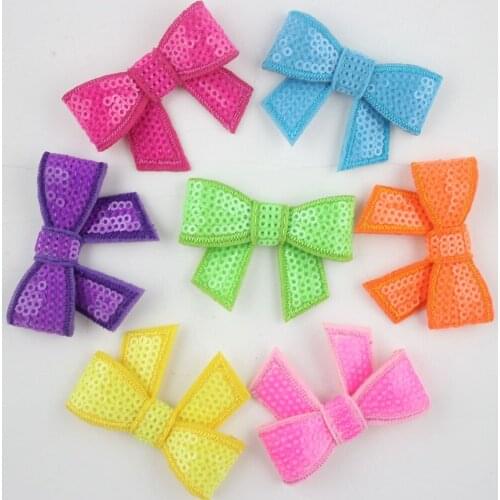70pcs 2.2'' Sequin Bows Knot Applique Sequin Fabric Hair Bows Hair Accessories,Boutique Hairbows Headwear