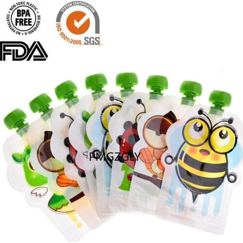 8pcs 148ml Food Pouch Homemade Puree Pulp Storage Bag Baby Food Storage Pouch Portable BPA-Free Reusable Sealed Complementary