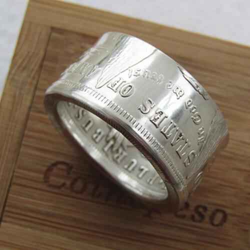 90% silver Morgan Silver Dollar Coin Ring 'eagle' 1878 Handmade In Sizes 7-16