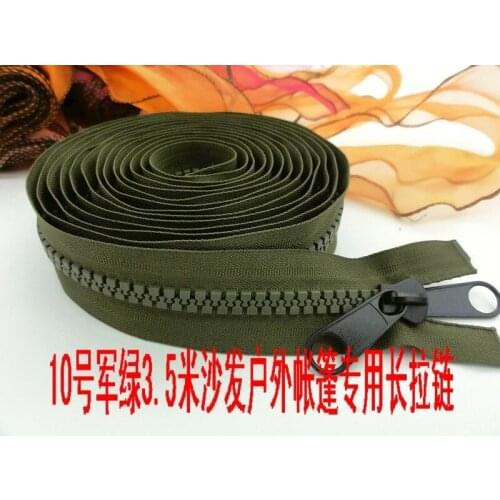 Free shipping NO.10# Extra large size olive open end double puller resin zipper for tents sofa bags 350cm accessories wholesale
