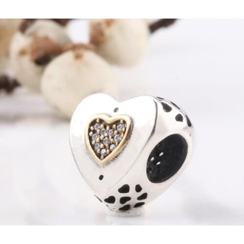 Bewill S925 Sterling Silver Classic Logo Hollow Heart-shaped Beads Fit Original Charms Bracelet Necklace