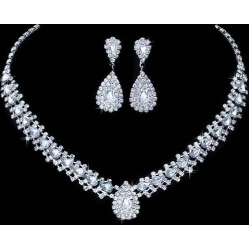 Shining Wedding Bridal Jewelry Sets Drop Earrings With Stones Austrian Crystal Necklaces Set Imitation Jewellery 11.11 Sale