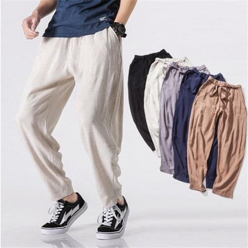Plus size 5XL mens pants Chinese style casual trousers loose Harlan carrot pants cotton and linen штаны 2020 new mens clothing