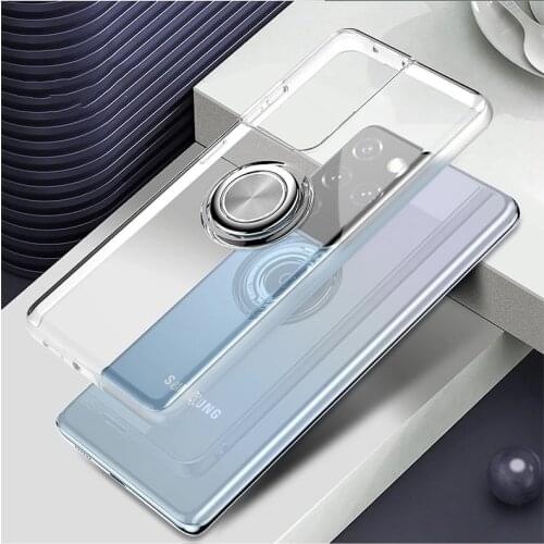 Ultrathin Transparent electroplating ring Bracket Mobile phone case for Samsung galaxy S21 S20 Ultra S20 FE S10 Plus S10e Note20