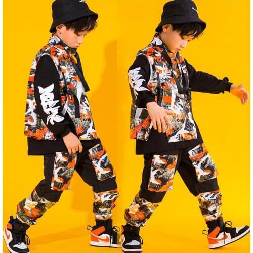 Kids Ballroom Hip Hop Clothing Sleeveless Jacket Top Camo Tactical Cargo Pants Girls Boys Drum Dance Costume Clothes Street Wear
