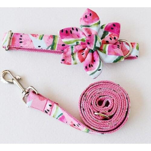2020 watermelon dog collar dog flower and leash set designer dog collar and leash set durable heavy duty Collar for Large Dog