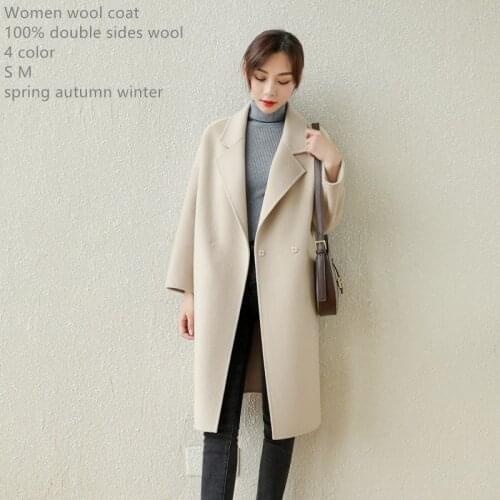 Naizaiga 100% Wool Womens double-sided solid Mid-length loose cocoon Korean style new age-reducing woolen coat KSDR30
