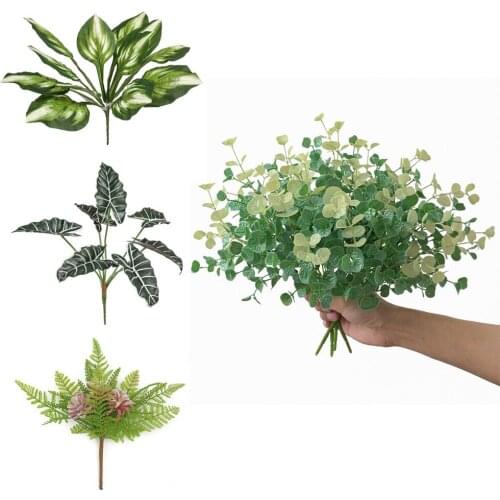 Artificial Succulent Green Plant Leaves Simulation Succulents Bouquet Jade Heart Leaf Plants Fake Bonsai Branch for Home Decor