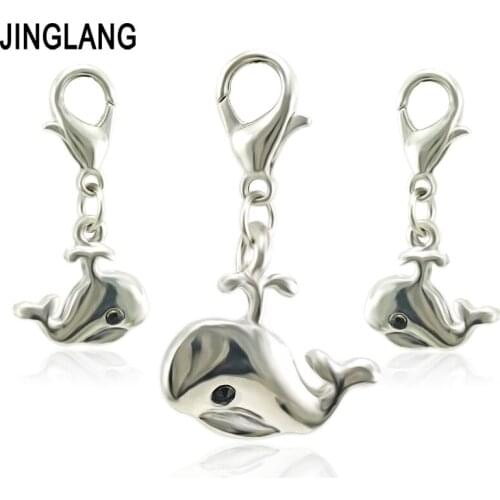 JINGLANG Fashion Silver Color Animal Pendants Lobster Clasp Metal Whale Charms For Jewelry Making DIY Accessories