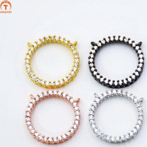 ASA&TESS micro CZ Pave Round circle Charms Pendant Cubic Zirconia Necklace Charms connector for jewelry making