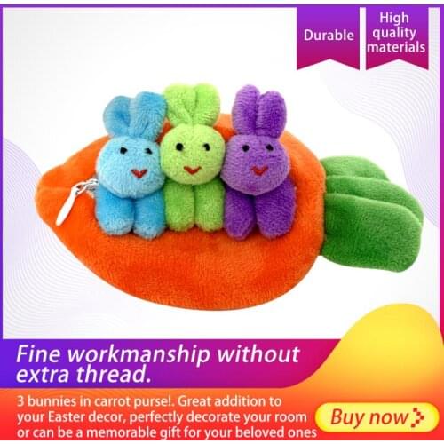 CUTE! 3 Stuffed Bunnies In Carrot Purse Plush Easter Rabbit Toy Home Decor Soft Animal Dolls For Kid Children Baby Bed Toy
