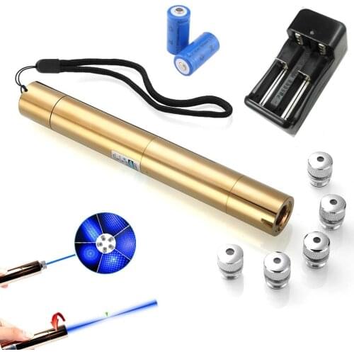 Powerful burning blue laser flashlight 450nm high power 10000m adjustable focus copper laser pointer burning match/candle/cigar