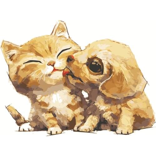 5D DIY Poured Glue Diamond Painting Kits Scalloped Edge Dog Friend Cat Cartoon Child Modern Wall Art Unique Gift Home Decor Art