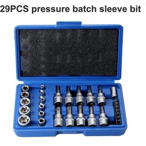 29PCS Pressure Batch Sleeve Group Set Sleeve Head Machine Motor Repairing Tool Socket Wrench Female Torx Male Household Tool Set