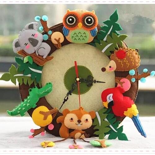 Nonwoven Felt Wall Clock Free Cutting Felt Material DIY Sewing Package Forest Animal Handmade Cloth Clock for Craft Decoration