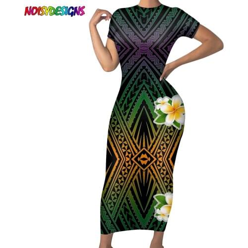 NOISYDESIGNS Summer Dresses Women Bodycon Dress Long Ladies Casual Pencil Dress Lady Samoan Plumeria Design Vestidos Clothes