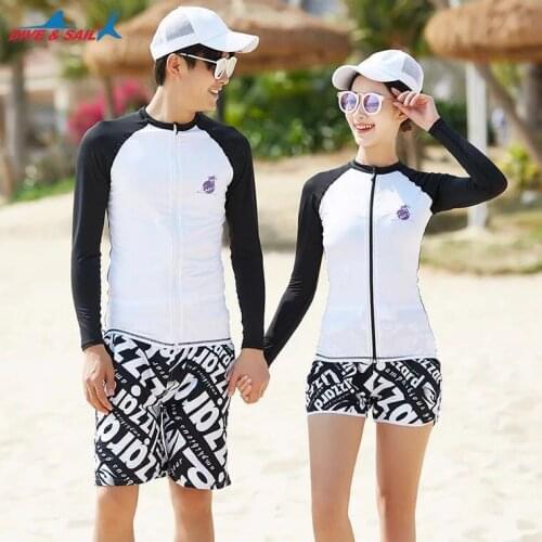 Matching Couples Long Sleeve Zip Rash Guards set of 2-3 pieces UPF 50+ Sun Protection Swim Shirt Trunks Bra Rashguards Men Women