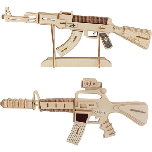 DIY AK47 Submachine Gun Model Toy For Boys Handmade Wooden Puzzle Guns Toys Wood Crafts Assembly Building Kit Military Gifts