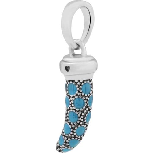 Fits for Pandora Charms Bracelets Turquoise Italian Horn Dangle Beads 100% 925 Sterling Silver Jewelry Free Shipping