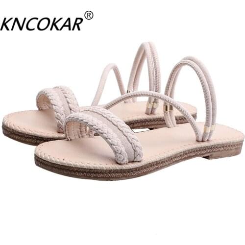 KNCOKAR Flat Bottom Fashion Sandals Female Summer 2019 New Leather Word Shoes Comfortable Sandals And Slippers 34-41 x1156