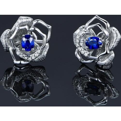 Sapphire garden Earrings female 14k White Gold female Earrings custom craft Girls Birthday Party Christmas Gift Handmade Jewelry