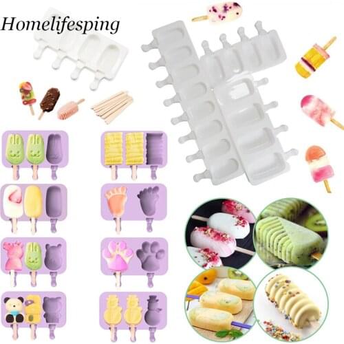 Silicone Ice Cream Mold DIY Homemade Popsicle Molds Freezer Juice Ice Cube Tray Popsicle Barrel Maker cute Animals Mould Tool