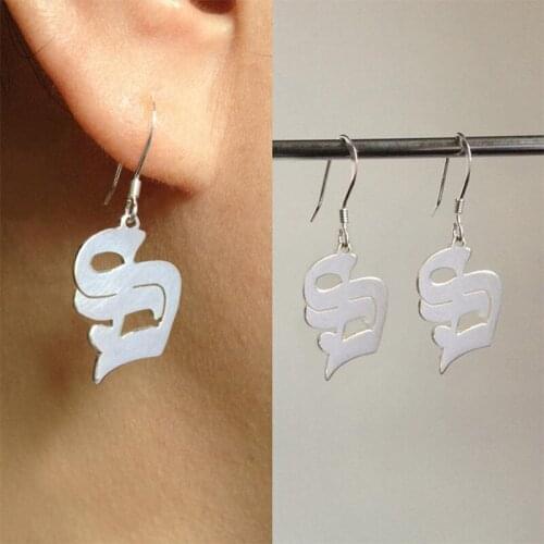 Old English Hanging 2 Earrings Acronym Earrings, Initial Drop Earrings 1 Pair of Gothic Earrings