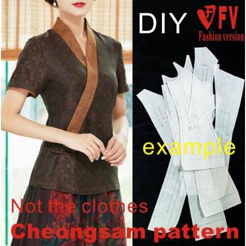 Improved Hanfu pattern womens ethnic style cross-collar top 1:1 garment cutting structure drawing BQP-44