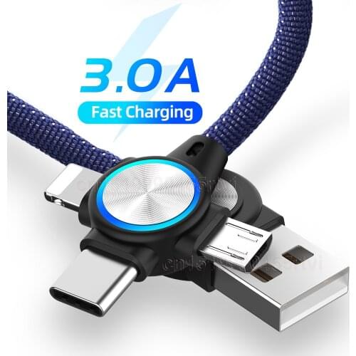3 in 1 USB Cable for Mobile Phone Micro USB Type C 8 Pin Charger Cable for iPhone 12 XS XR Charging Cable Micro USB Charger Cord