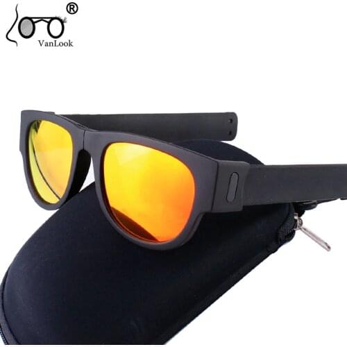 VANLOOK Polarized Slap Sunglasses Mirror Women Slappable Bracelet Sun Glasses for Men Wristband Fold Shades Driving Glasses