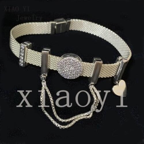 XIAOYI 2020 New 100% S925 Zircon - studded circular love pendant safety chain wide version bracelet wedding party female