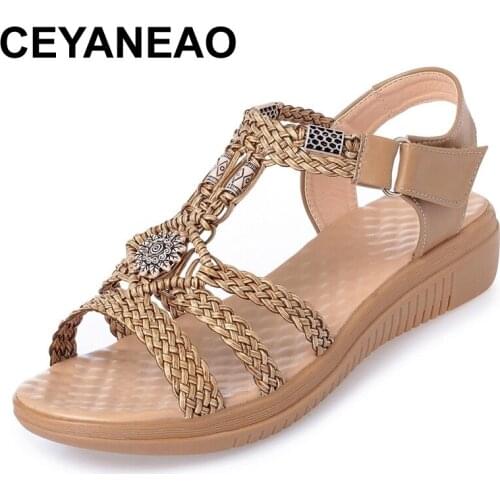 CEYANEAO Weave ethnic style women sandals new leisure beach shoes women summer shoes woman thongs fashion Rome wedges sandals