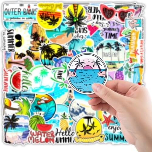 50PCS Enjoy The Summer Coconut Beach Stickers Skateboard Laptop Guitar Scrapbooking PVC Toy Kids Decals Graffiti Sticker F3