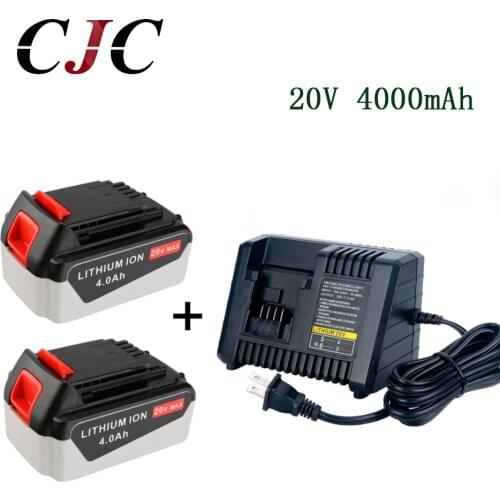 2PCS 20V Li-ion 4000mAh Rechargeable Power Tool Replacement Battery for BLACK & DECKER LB20 LBX20 LBXR20 + Charger