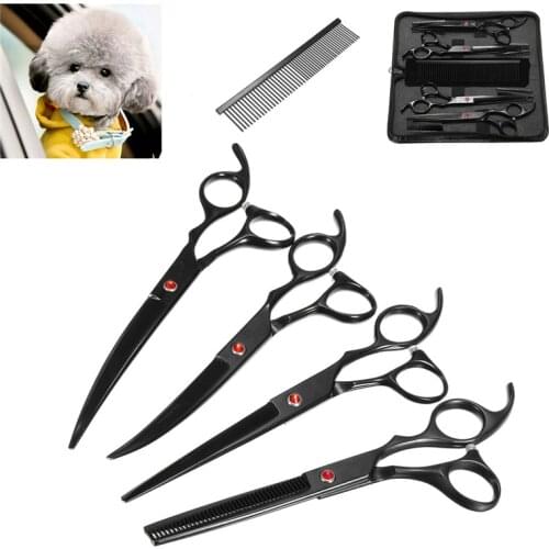 7.0 Inch Pet Scissors For Dog Grooming Dogs Shears Hair Cutter Straight thinning Curved Scissors 4pcs Set and Comb