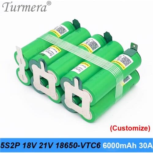 5s2p battery 18650 pack Turmera us18650vtc6 6000mah 18v 21v 30a welding battery for screwdriver tools battery customized battery