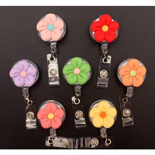 8 Color Resin Flower Style Retractable Badge Reel For Nurse&Doctor Card Holder Office&Hospital Supplies Boy&Girl Name Card