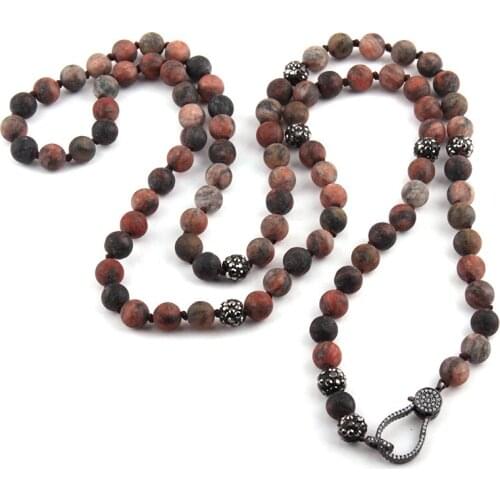 Free Shipping Bohemian Jewelry long knotted Natural Stone Zircon Pave lobster clasp Necklace For Women Statement Necklaces