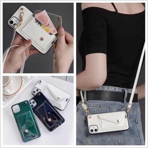 Wallet case For iPhone 12 mini 11 pro XS MAX XR X 7 8 6 6s plus cover luxury card strap leather shoulder lanyard phone bag capa